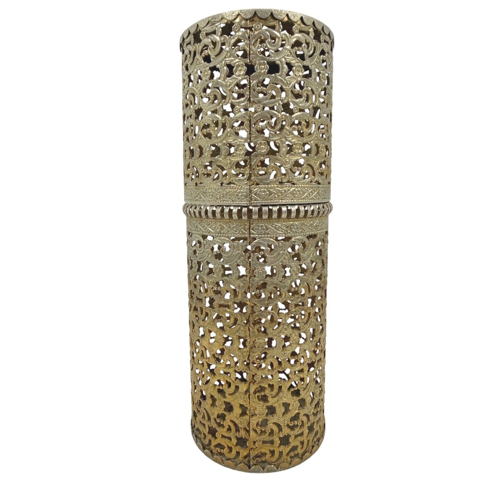 Vintage 1950's Gold Hair Spray Cover with Filigree Scrollwork Metal Canister - Picture 3 of 10